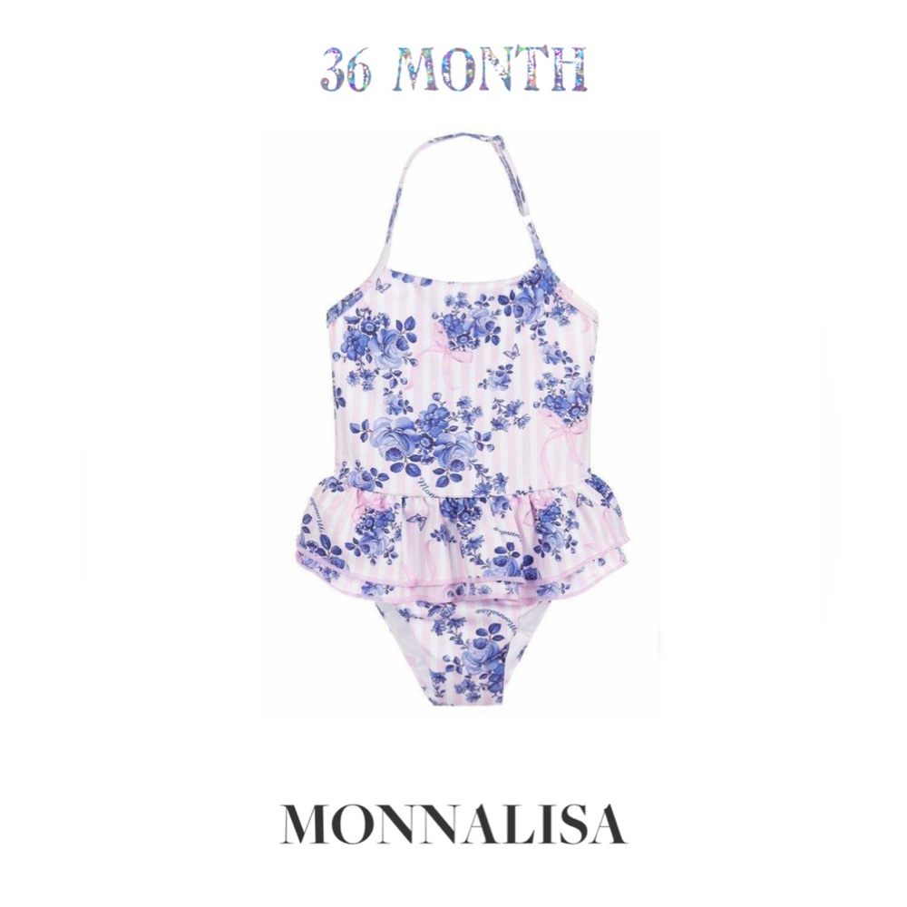 MONNALISA 36 month / 3t  Girls pink & Blue Floral Swimsuit